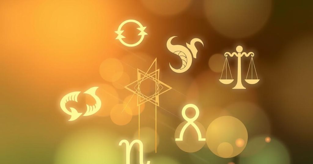 Astrological symbols representing Taurus, Aries, Pisces, Libra, and Gemini with a celestial background in earthy tones.