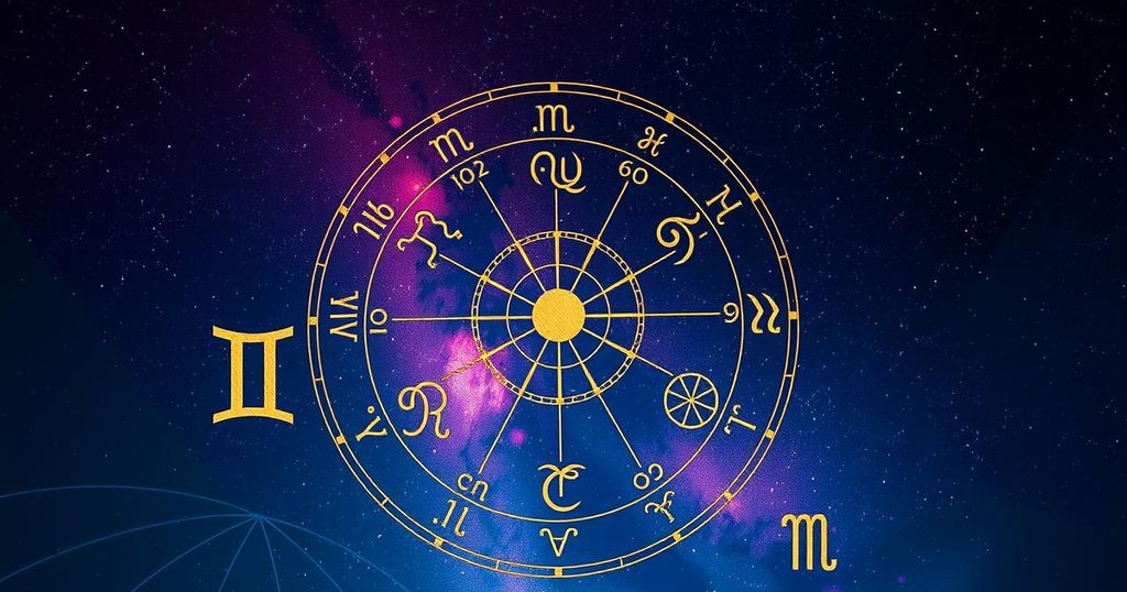 A vibrant astrological wheel filled with zodiac symbols against a cosmic backdrop of stars and galaxies, showcasing guidance.