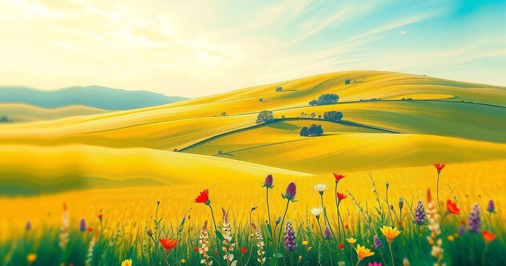 A serene, inspiring landscape with vibrant colors, representing creativity and emotional growth, in an impressionist style.