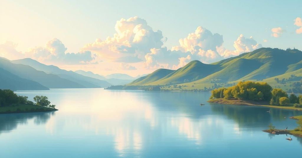 A calming landscape showing serene nature, with soft colours and soothing textures reflecting peaceful thoughts.