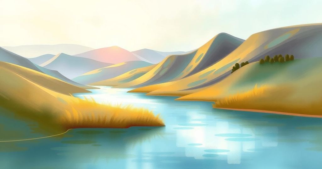 A serene landscape with soft pastel colours reflecting calmness and introspection, symbolising healing and growth.