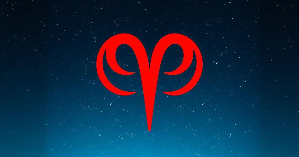 A vibrant red Aries symbol against a starry background, representing clarity and inspiration for the day ahead.
