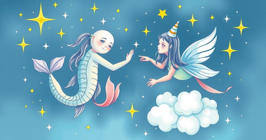 A mystical illustration of the zodiac signs Pisces and Gemini, featuring celestial elements and a dreamy colour palette.