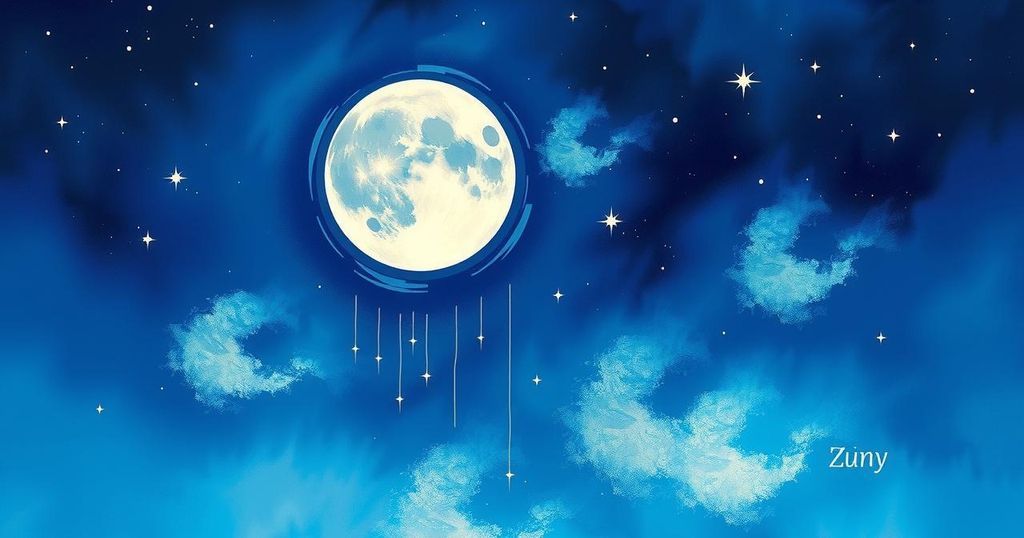 A cosmic scene depicting the Moon and Jupiter in a night sky filled with stars, symbolizing astrological connections.