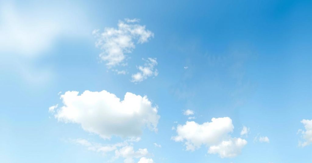 A serene sky filled with soft clouds in shades of sky blue, symbolising positivity and calmness.