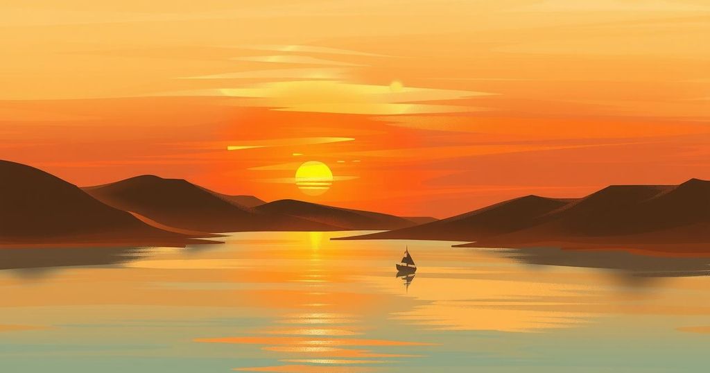 Serene landscape with a walnut brown sunset, symbolising positivity and harmony for Gemini's day.