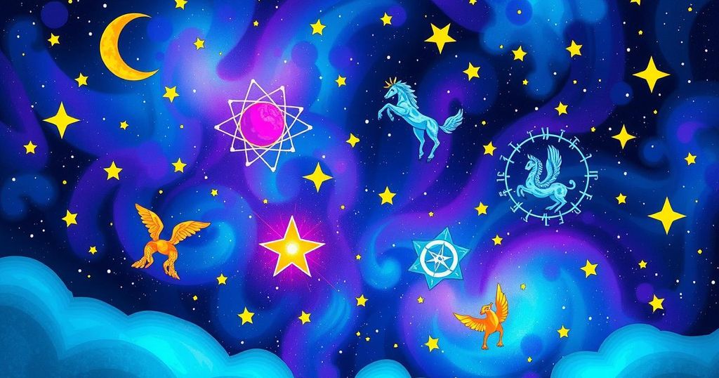 Astrological horoscope symbols with vibrant colours representing the zodiac on a cosmic backdrop.
