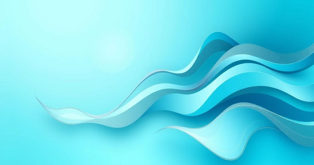 A serene aqua blue background with flowing abstract shapes symbolising growth, success, and harmony.