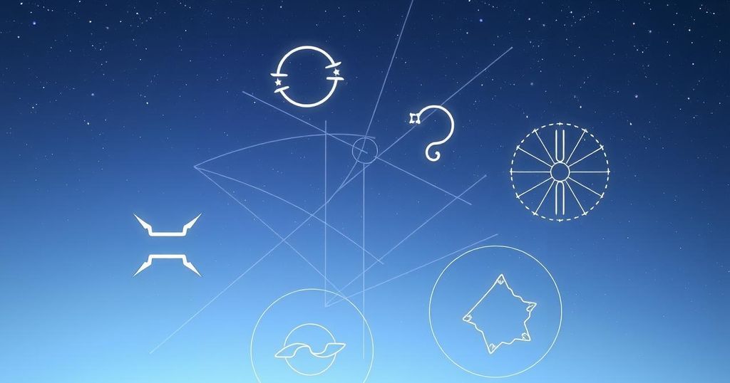 Astrological symbols amidst celestial patterns, with calming colours representing introspection and guidance.