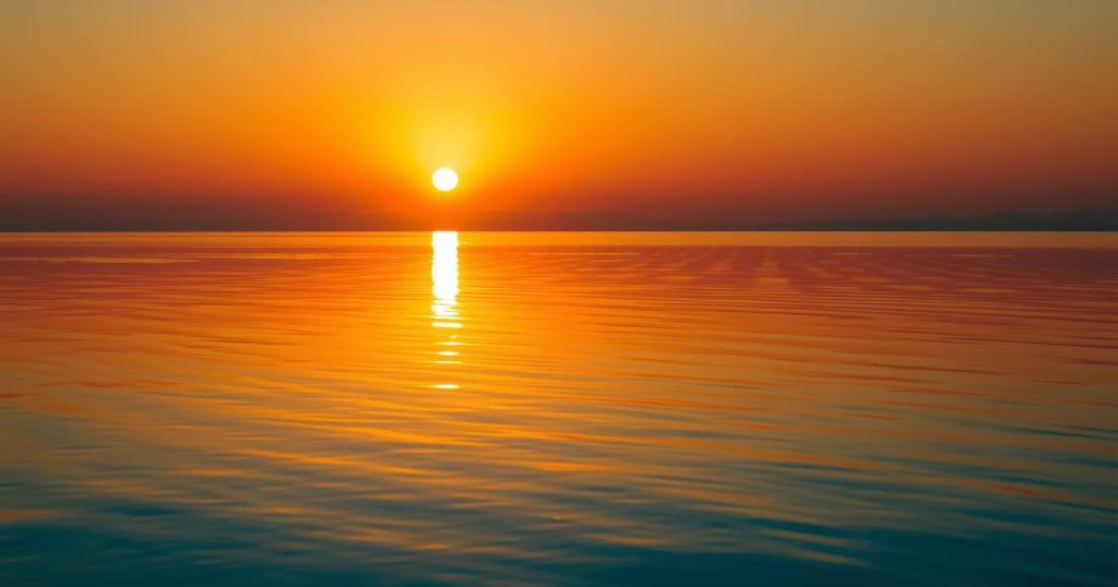 A serene landscape depicting a golden sunset over calm waters, symbolising patience and positivity.