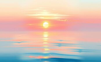 A serene sunrise over a calm ocean, depicted in soft pastels, conveying hope and enlightenment in a dreamy style.