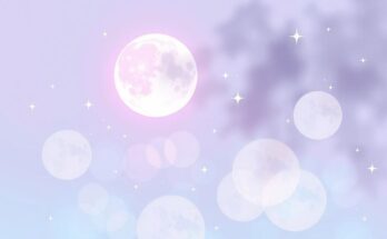 A serene cosmic scene featuring a waning gibbous moon surrounded by stars and zodiac signs in soft pastels.