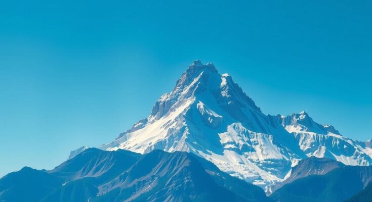 A serene landscape of a mountain peak under a clear blue sky symbolizing focus and goals.