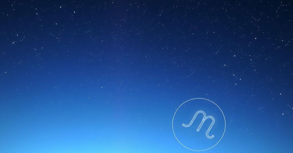 Astrological symbol, starry night sky with zodiac signs, calming blues and purples, minimalist design