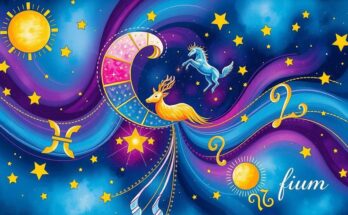 Colourful celestial symbols representing zodiac signs and positive energy for a bright future.