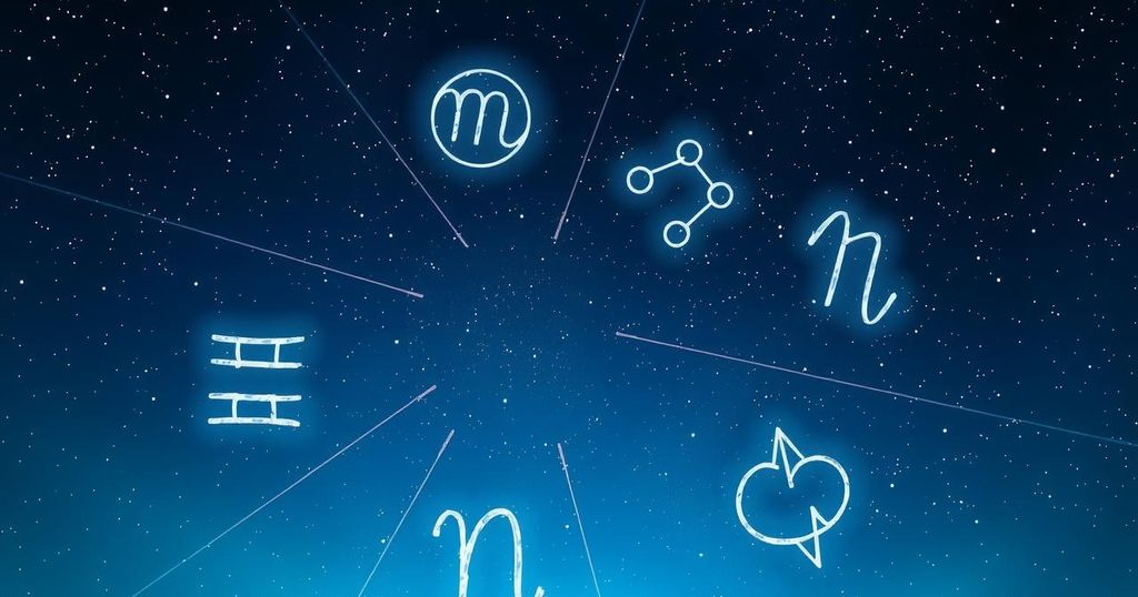 A celestial theme depicting zodiac signs and their symbols surrounded by stars in a midnight colour scheme.