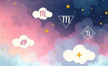 Astrological symbols and celestial elements in a soothing pastel colour scheme with a cosmic background.