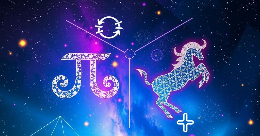 Astrological symbols representing a horoscope reading, with Gemini and Taurus symbols in a vibrant night sky.