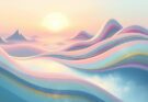 A serene landscape highlighting transformation and healing, with soft pastels and gentle curves.