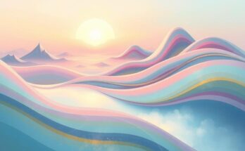 A serene landscape highlighting transformation and healing, with soft pastels and gentle curves.