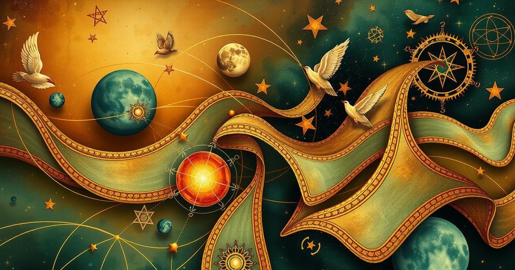 Astrological symbols and constellations with earthy tones representing Taurus theme for horoscopes.