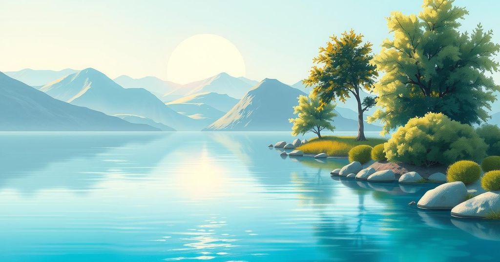 A tranquil scene with turquoise hues, showcasing harmonious elements representing balance and attractiveness.