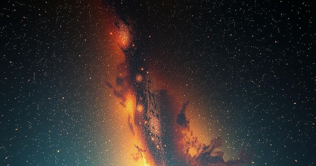 A golden celestial theme with stars and constellations depicting Sagittarius, symbolising patience and fortune.