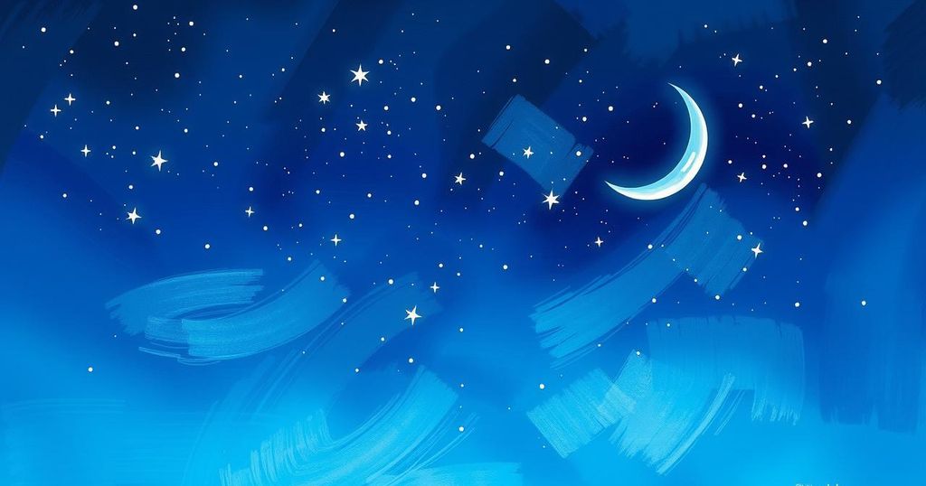 A serene night sky filled with stars and a glowing crescent moon, symbolizing astrology and cosmic guidance.
