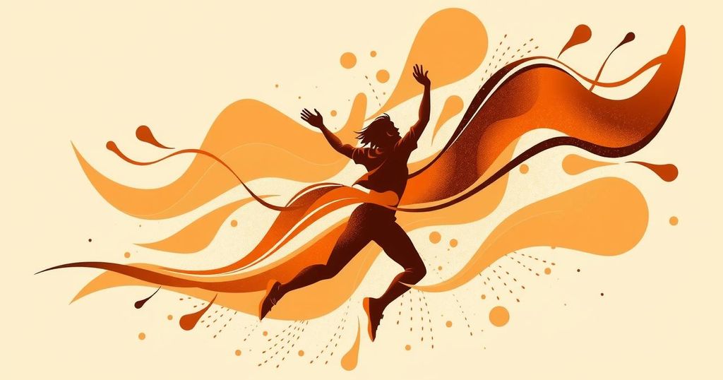A vibrant abstract representation of confidence and positive energy, featuring warm brown tones and dynamic shapes.