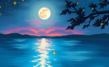 A celestial scene with a shimmering Venus over a tranquil lake, surrounded by ethereal colours and starry skies.