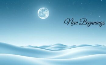 A tranquil scene with celestial elements symbolising harmony and new perspectives, featuring soft blue and white tones.
