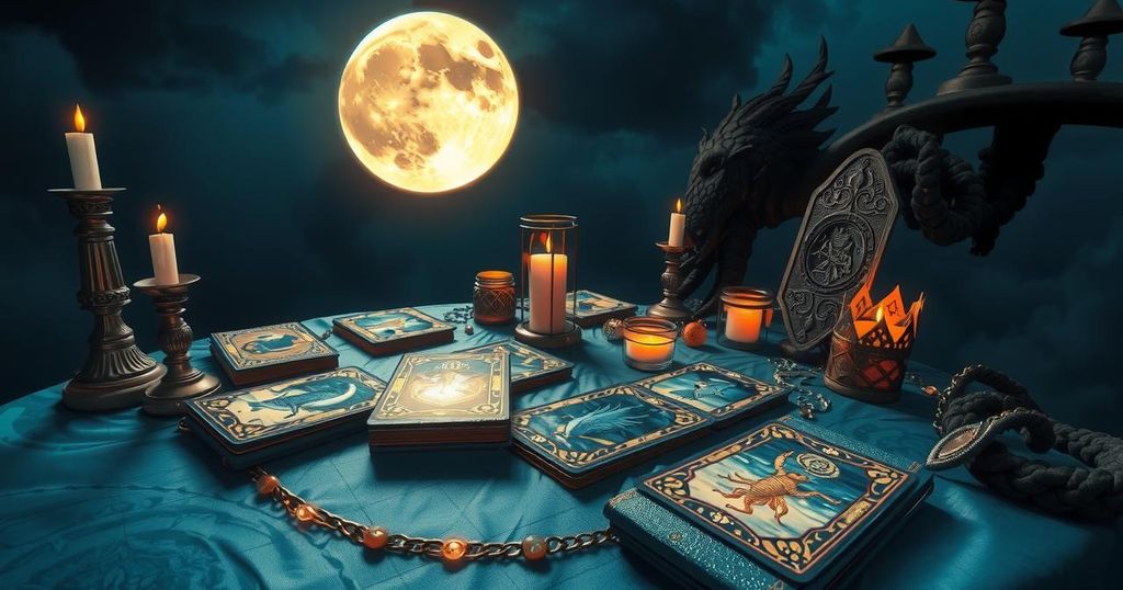 Tarot cards under a full moon, symbolising secrets and revelations for each zodiac sign during Scorpio's Full Moon.
