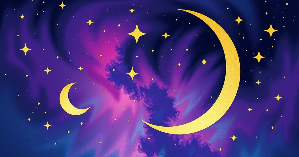 Artistic representation of Taurus moon phase with celestial elements and vibrant colours.