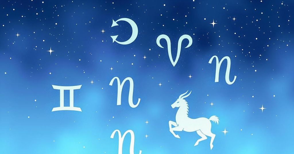 A vibrant and inspiring astrological theme with symbols of zodiac signs and starry night sky in calming colors.