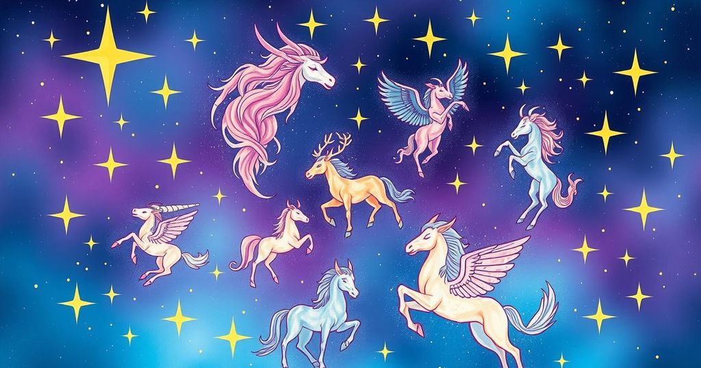 A celestial theme featuring zodiac signs against a starry night sky with vibrant colours, depicting astrology forecasts.