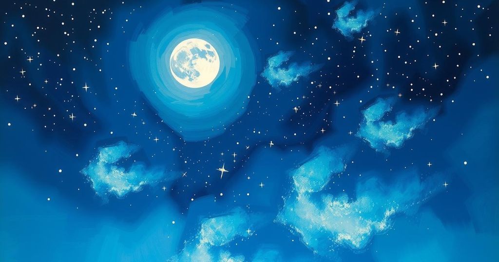 A vibrant new moon in a starry sky, symbolising new beginnings and opportunities under an enchanting night backdrop.