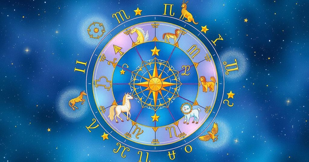 A vibrant astrological chart depicting zodiac signs with balance and colour harmony.