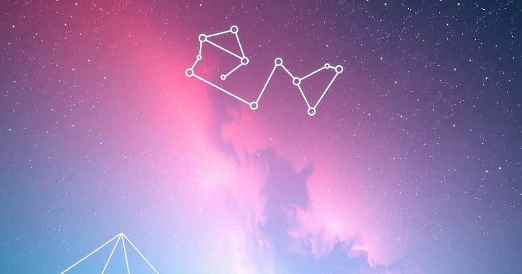 A serene pink-hued celestial scene with a Taurus constellation amidst twinkling stars, symbolising fortune and love.