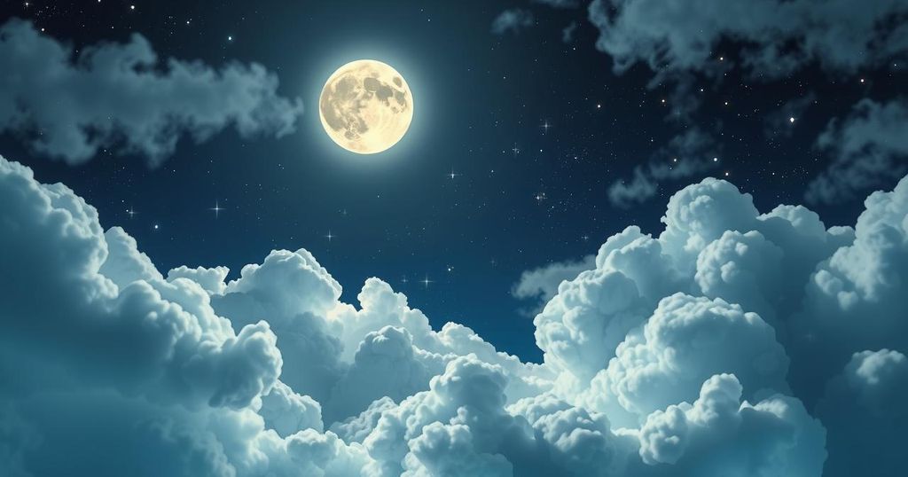 A serene night sky showcasing a new moon, soft clouds, and twinkling stars, symbolizing hope and new beginnings.