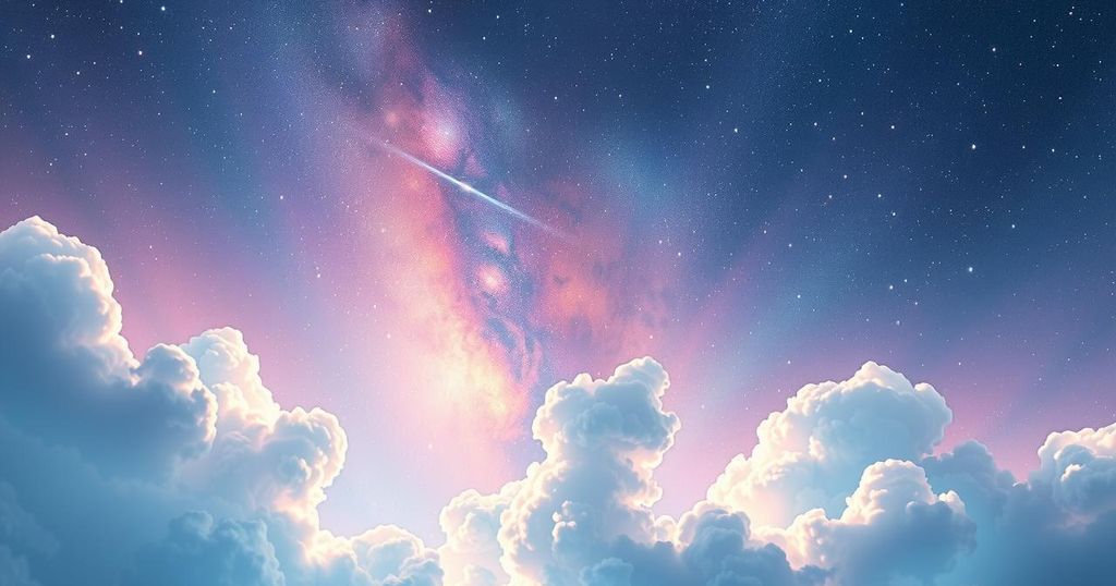 A dreamy cosmic scene with soft pastel colours symbolising intuition and emotion under a mystical night sky.