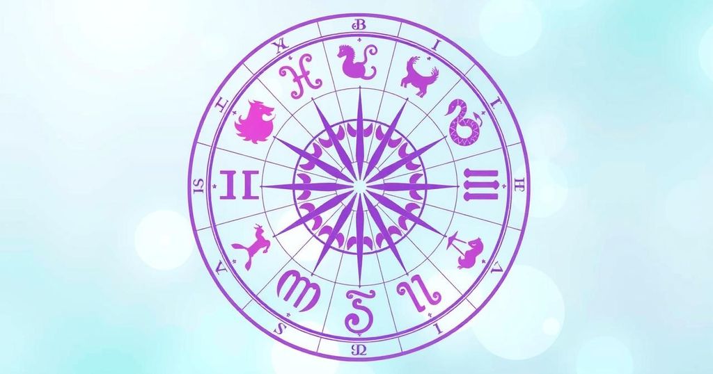 A colourful horoscope wheel with astrological signs and symbols, featuring calming hues and an inviting design.