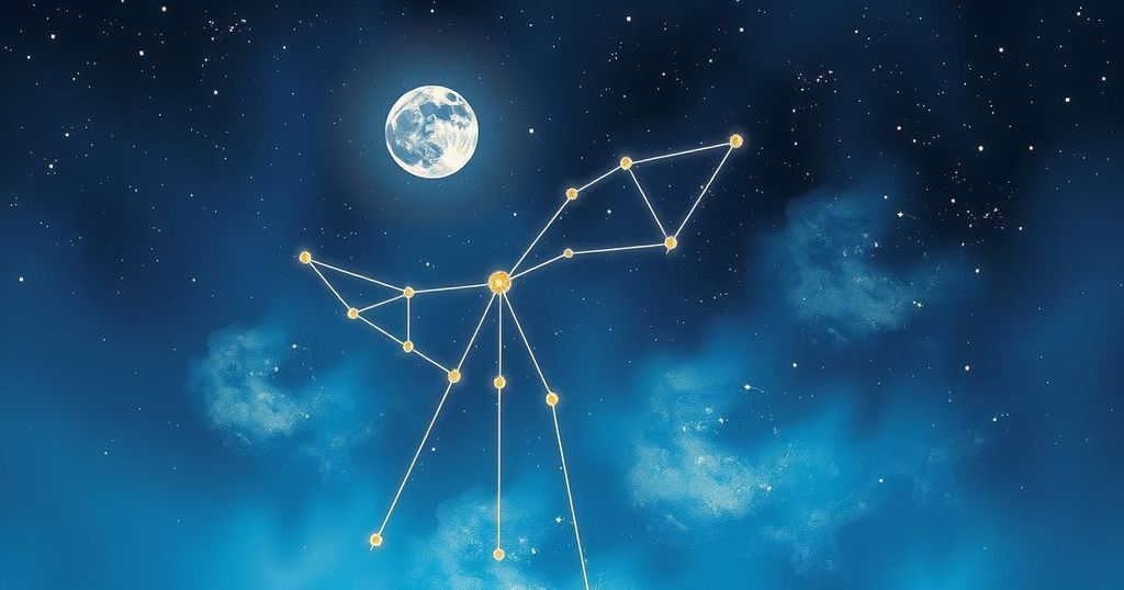 Starry night sky with a Taurus constellation, symbolising new beginnings and cosmic energy during a new moon.