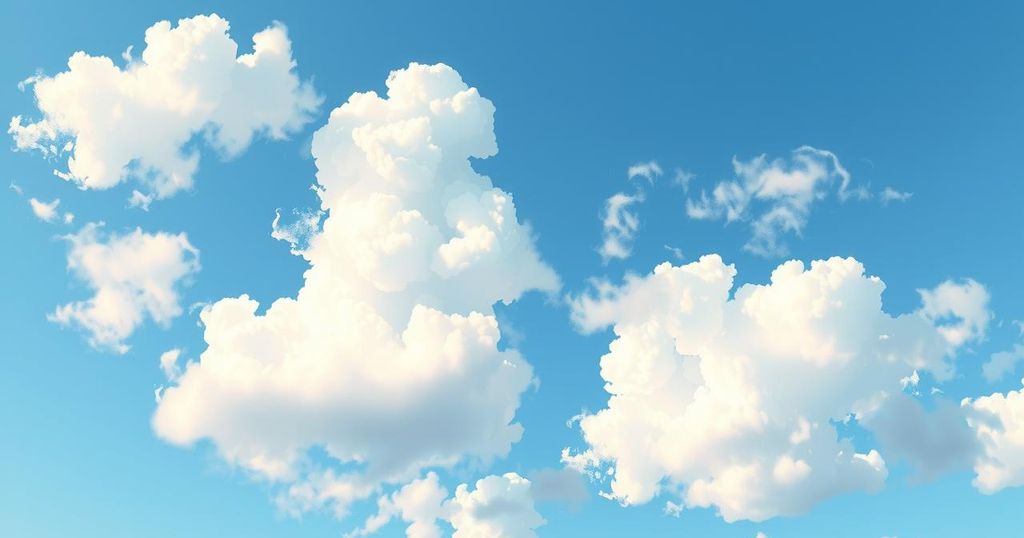 A vibrant blue sky with fluffy clouds, symbolising high morale and positivity for Gemini.
