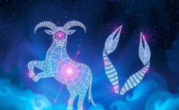 Astrological theme with symbols of Taurus and Cancer in a cosmic backdrop of stars and planets, featuring gentle colours.
