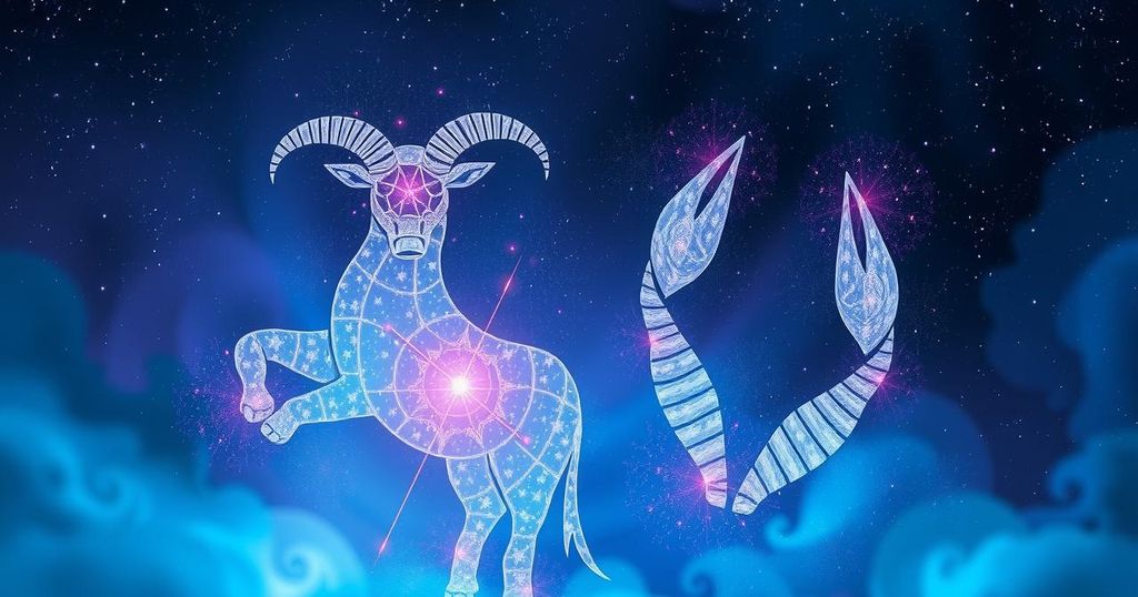 Astrological theme with symbols of Taurus and Cancer in a cosmic backdrop of stars and planets, featuring gentle colours.