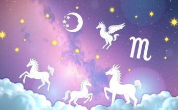 A celestial themed illustration featuring zodiac signs over a cosmic background with stars and planets in soothing colours.