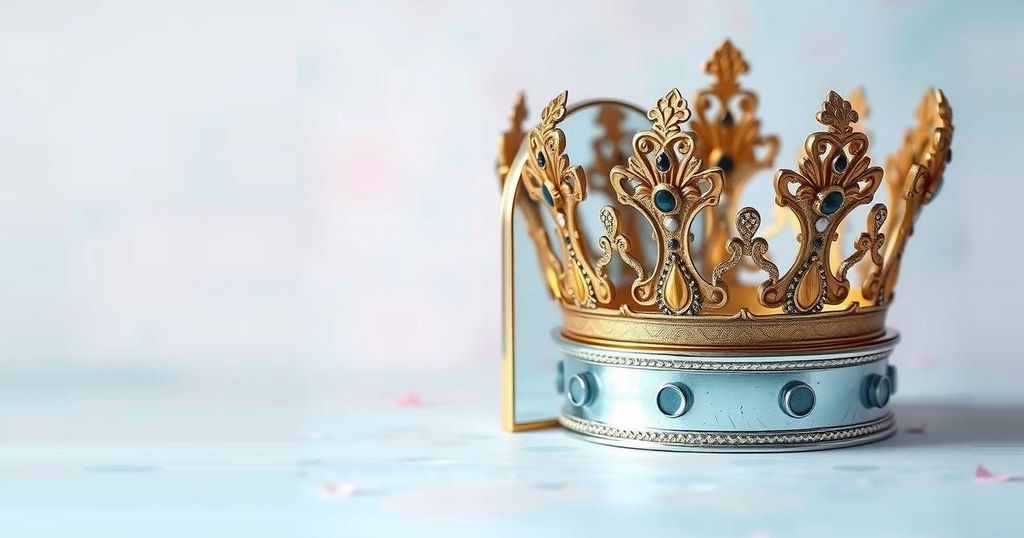Symbolic representation of respect and self-worth, featuring a crown and a mirror in a harmonious colour palette.