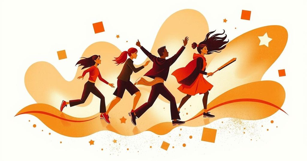 A dynamic abstract representation of courage and success, featuring warm brown hues and energetic shapes.