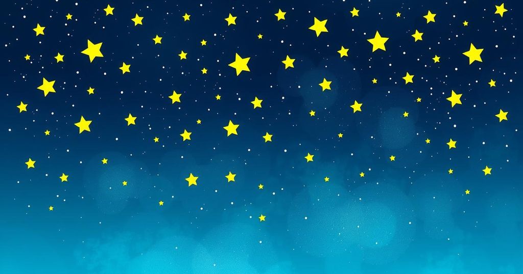 A vibrant illustration of a yellow starry night sky with a constellation symbol representing Sagittarius, signifying guidance and focus.