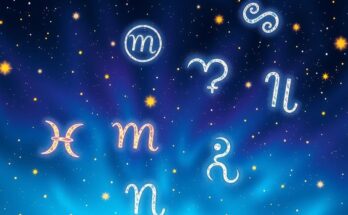 Astrological symbols against a starry night backdrop, featuring zodiac signs glowing softly in pastel hues.